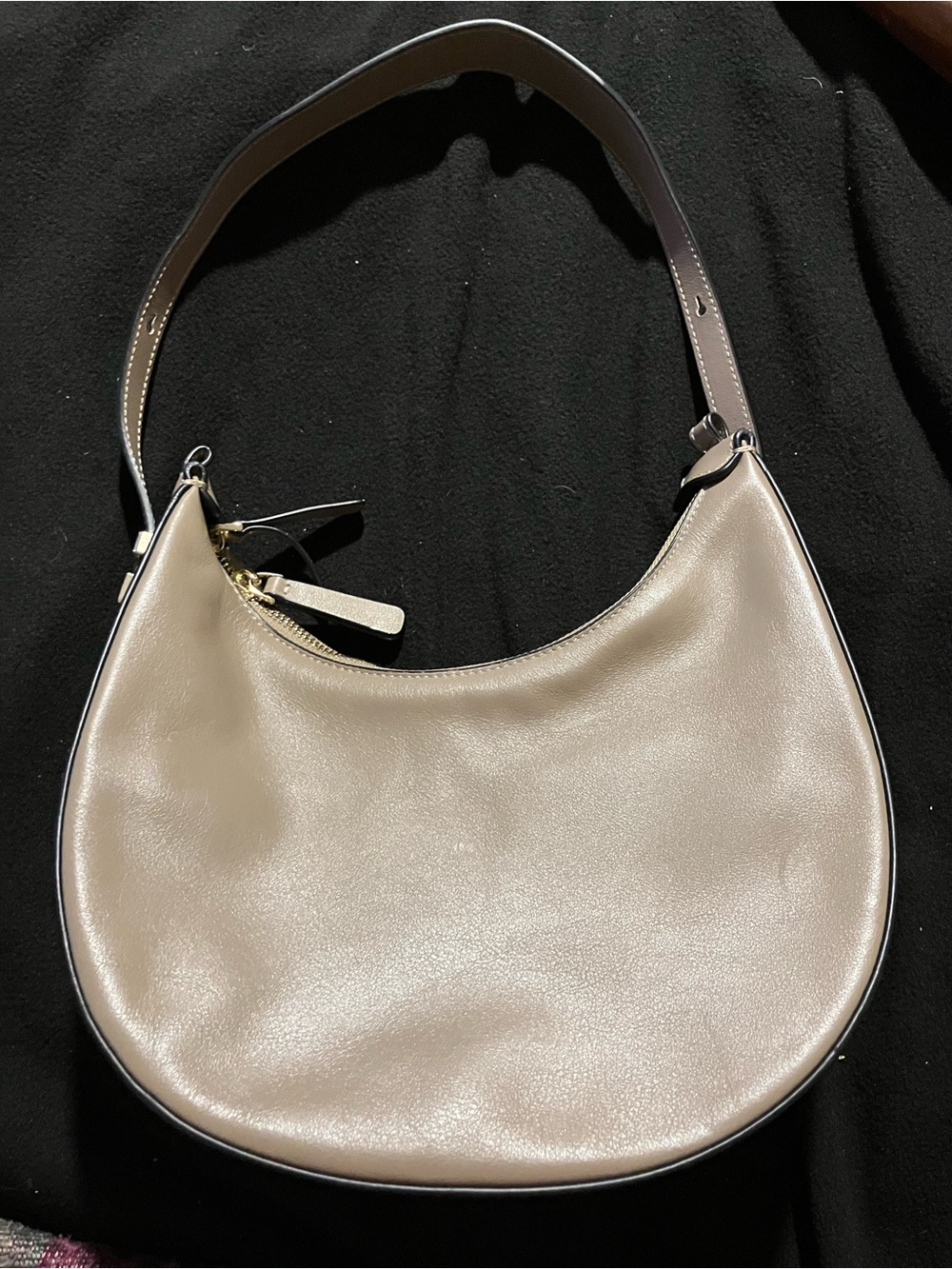 Antonella Ferrante Italian Leather Hobo Bag Taupe Neutral Shoulder Crescent